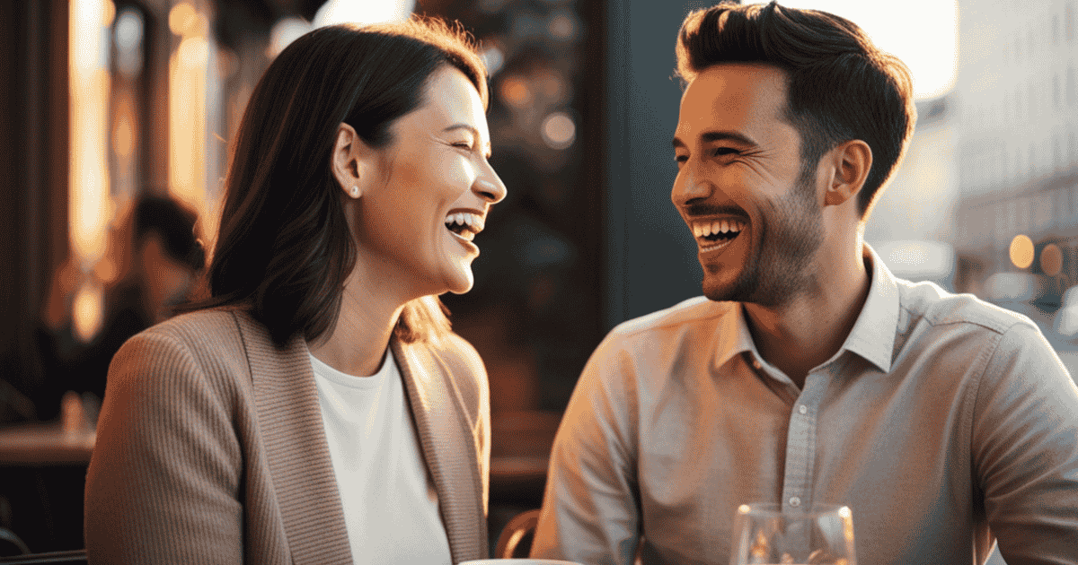 A couple laughing and having a great date